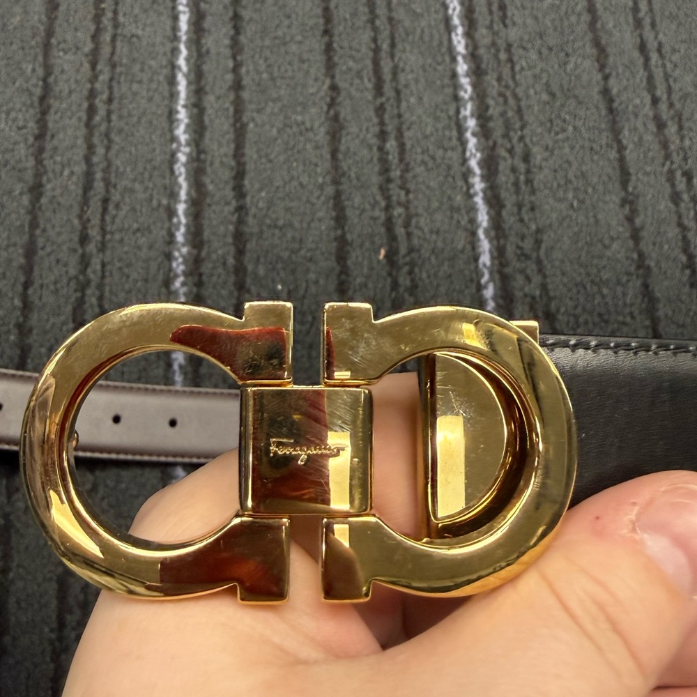 Salvatore Ferragamo Black Belt with Gold Buckle